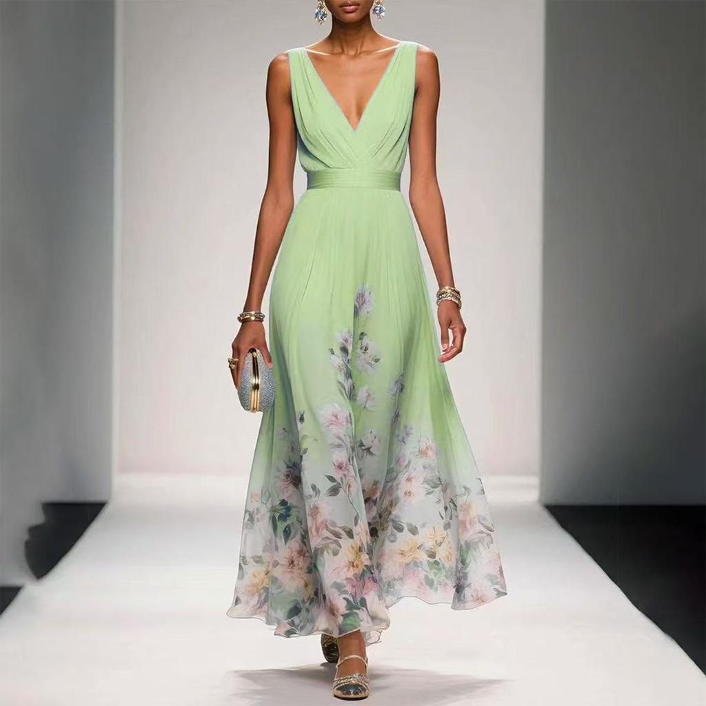 Women's Sleeveless Flower Printed Holiday Dress