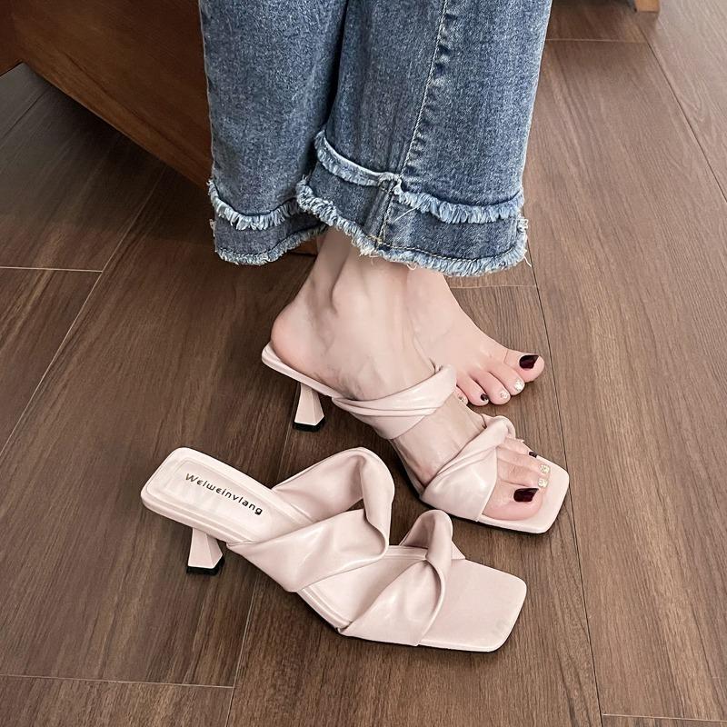Fashion Women Slippers 2025 Summer New Pink High-heeled Sandals Women Exposed Toes Cool Slippers Ladies Elegant Banquet Luxury Shoes