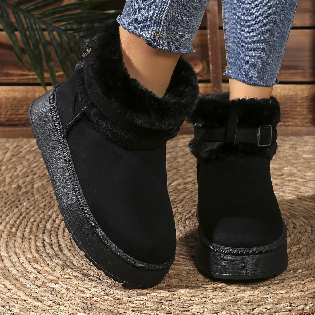 Metal Buckle Thicken Warm Faux Fur Ankle Boots Women Winter Platform Short Plush Snow Boots Woman Non Slip Soft Cotton Shoes