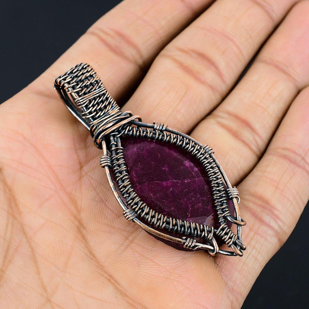Ruby Pendant Gemstone Jewelry, 999 Copper Wire Wrapped Handmade Pendant, Latest Design Jewelry