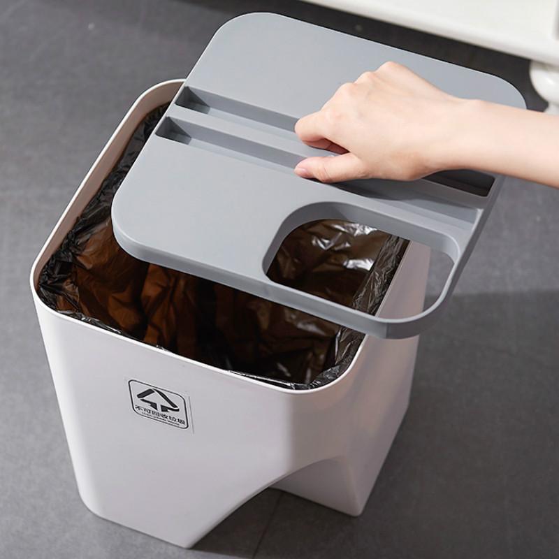 Stackable Trash Can Creative with Lid Kitchen Waste Bin Bathroom Household Wet and Dry Plastic Living Room Paper Basket