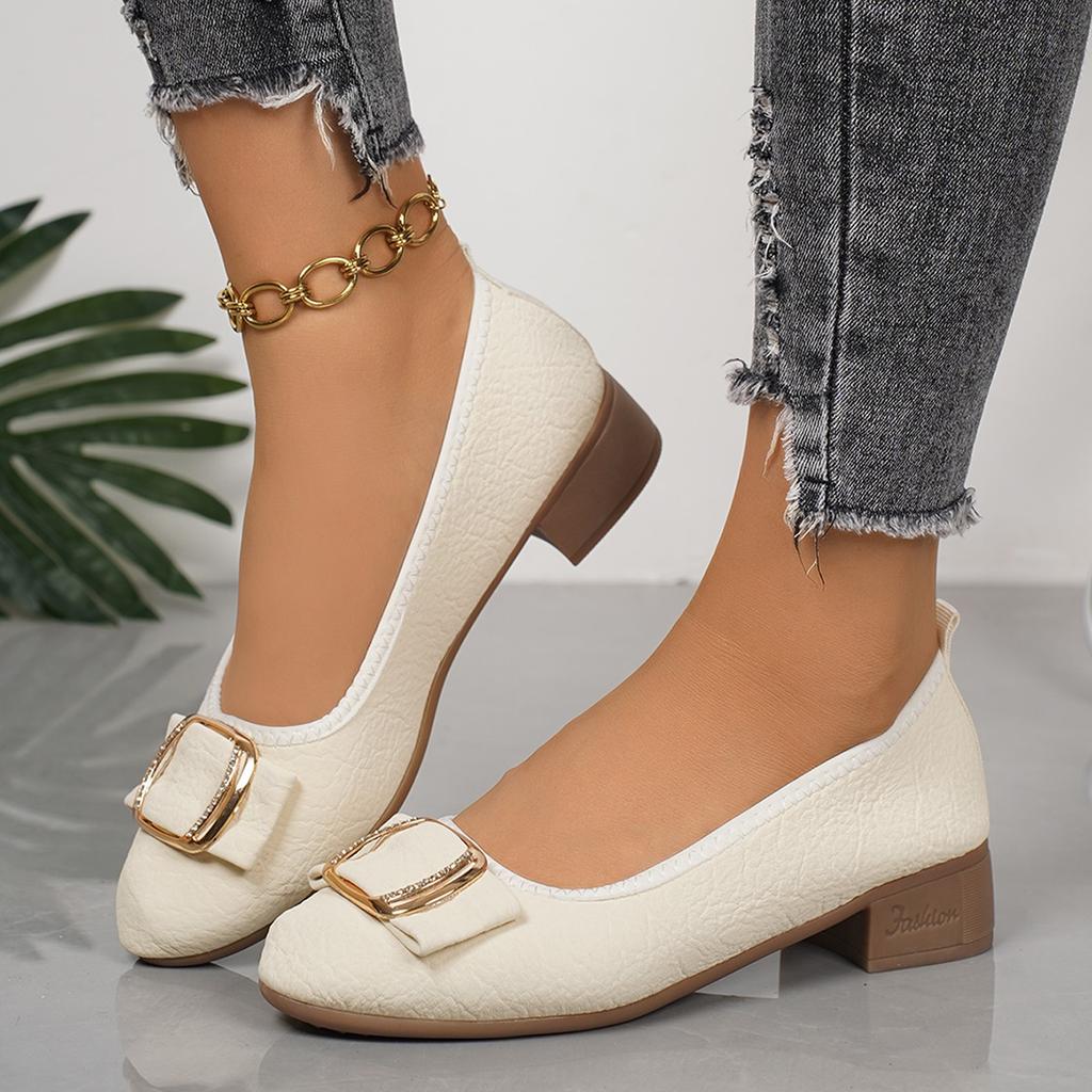 Fashion Women's Shoes 2025 Soft Sole and Soft Surface Single Shoes Summer New Shallow Mouth Metal Buckle Non-slip Square Heel Shoes