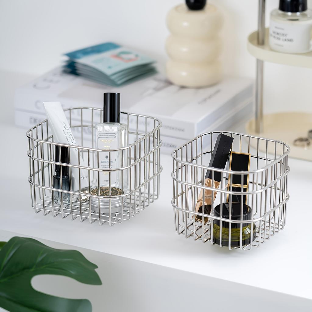 1 Stainless Steel Storage Basket - Versatile & Lightweight, Perfect for Desk, Bathroom, Bedroom Organization | Holds Cosmetics, Perfume, Masks & More
