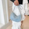 Women Shoulder Bag Fashion Denim Shoulder Bag, Simple Solid Color Handbag, Women's Chain, Underarm Hand, Women's Bag