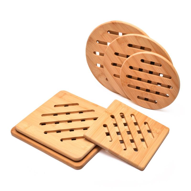 1 Pc Round Bamboo Kitchen Heat Insulation Pads 19.5/15CM Natural Bamboo Mat for Hot Dishes/Pot/Bowl/Teapot/Hot Pot Holders