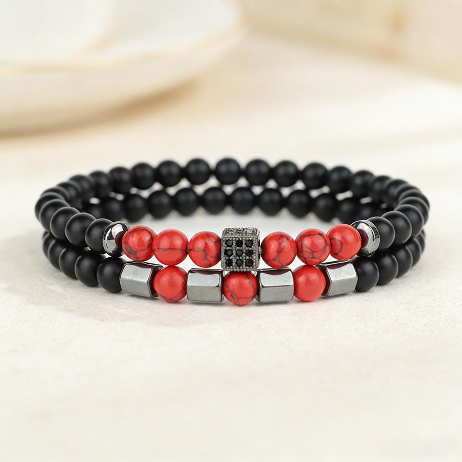Noter 2Pcs Men Bracelet Set Luxury High Quality Zirconia Strand Braslet 5 Colors Options Volcanic Onyx Hematite Healing Braclet