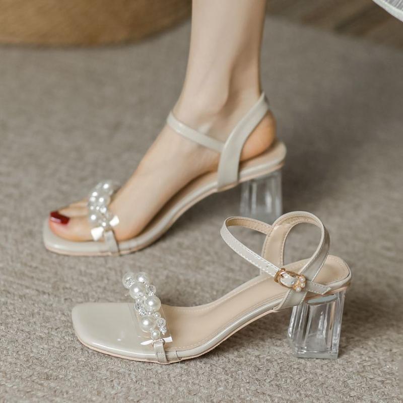 Fashion Ladies Shoes High Heels Pearl Transparent Women's Sandals On Offer Chic and Elegant Daily Wholesale Comfort Designer Pvc Sandal