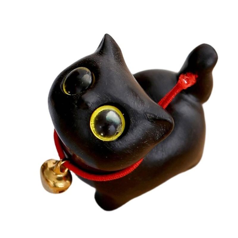 Handcrafts Wooden Cats Figurine with Unique Eyes Carved Kitten Miniature Ornament for Home Decors and Art Collectors