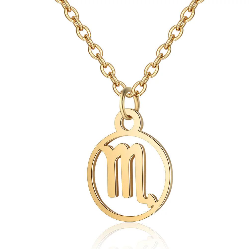 

Punk Small Tiny Zodiac Signs 12 Constellation Pendant Female Gold Color Stainless Steel Round Necklaces For Women Jewelry Gift 45cm