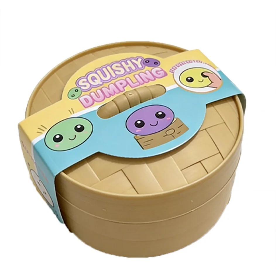 Glittrande Vattendroppe Dumpling Squishy-leksak med Sött Ansikte & Mini Ångkorg, Mjuk TPR Stresslindrande Klämleksak
