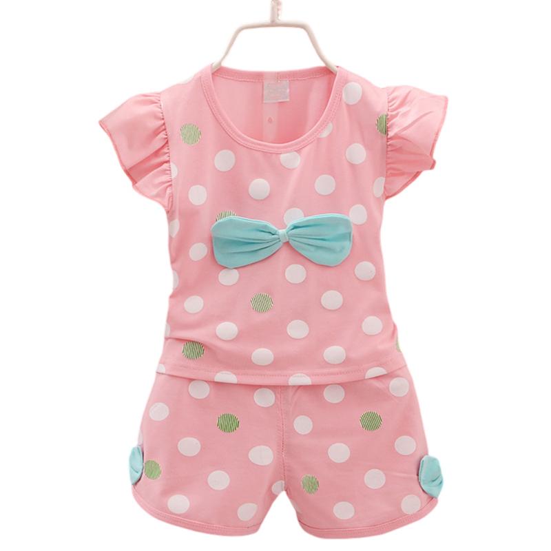 

2 шт., рубашка с короткими рукавами и бантом для маленьких девочек, топ, шорты, летняя хлопковая одежда, детский костюм
