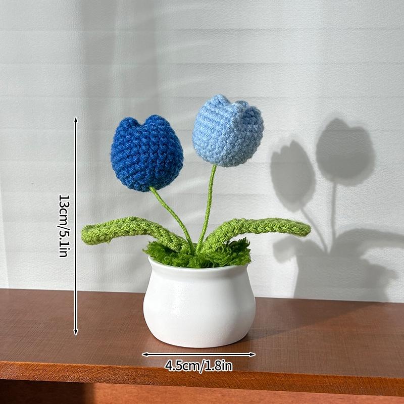 Artificial Flowers Potted Crochet Flower Ornament Desk Accessories Room Decoration Home Decor Holiday Gifts