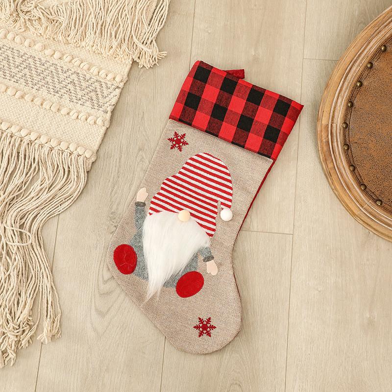 Christmas Decorations Linen Cartoon Children Gift Stocking Window Decoration
