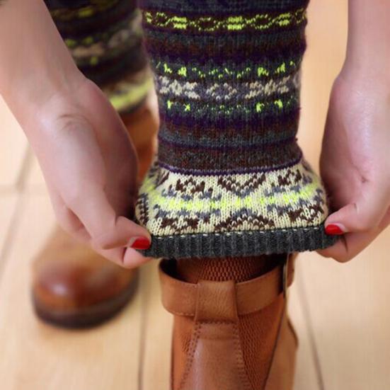 Loose Socks Knitting Warm Acrylic Fiber Stretch Bohemia Style Socks for Daily Life