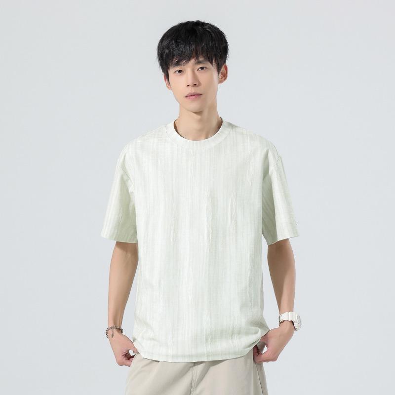 Men Vertical Texture Knit T Shirt Crew Neck Short Sleeve Loose Casual Minimal Daily Summer Street Basic Top