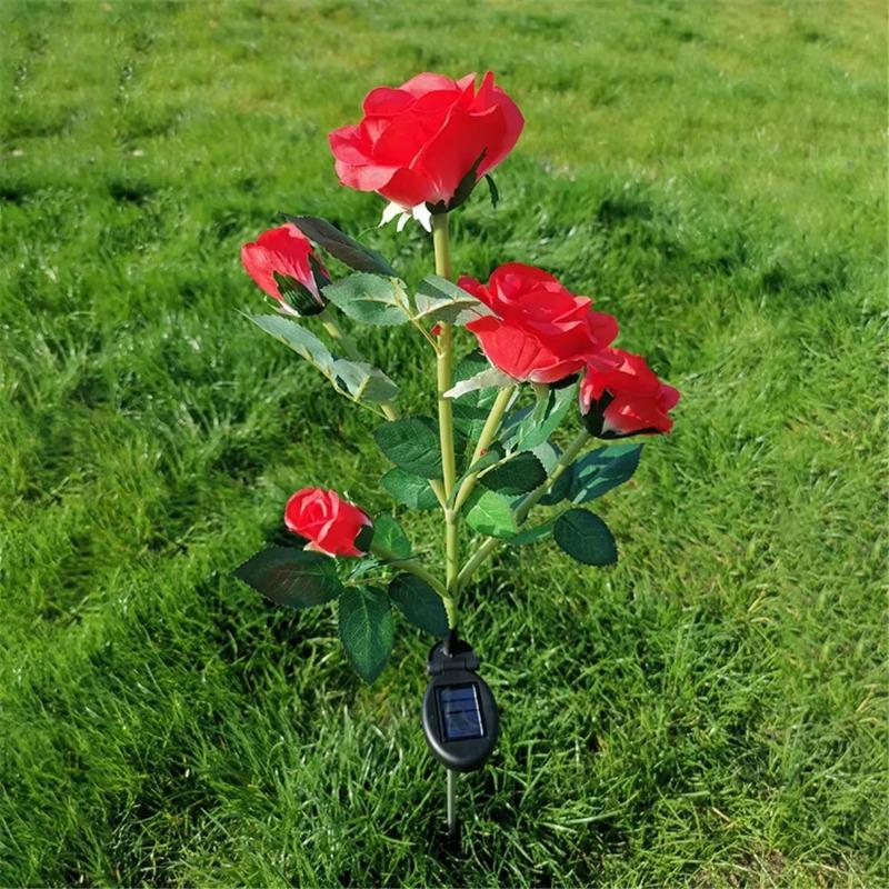 5 Head Rose Flower Solar Lawn Lamp LED Lights Outdoor Solar Garden Lights for Yard Patio Garden Camping Wedding Party Decor
