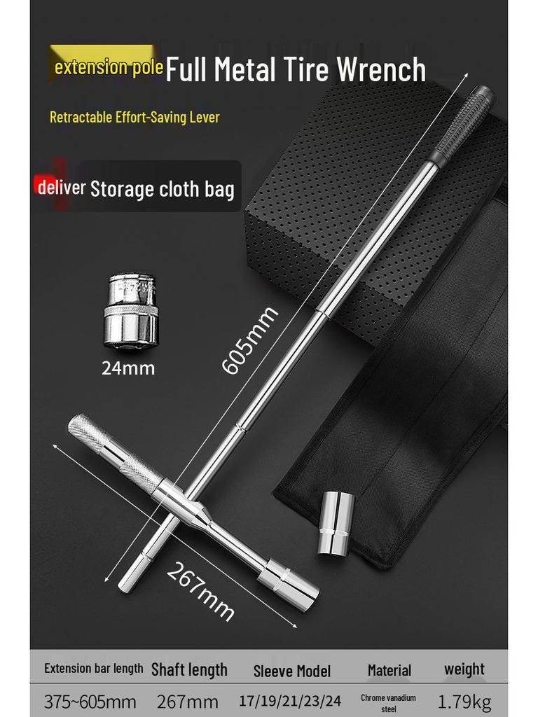 Effort-Saving Cross Tire Wrench and Socket Tool Set for Tire Changing