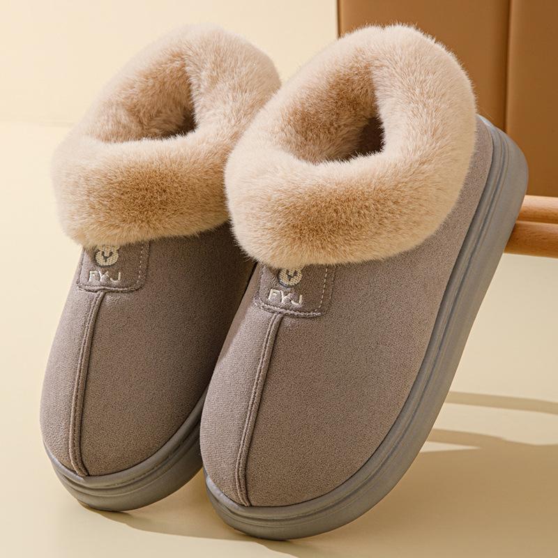 Cotton Slippers, Autumn and Winter Women's Home Bag, Postpartum Thick Soled Warm Couple with Fleece, Outdoor Snow Boots for Men