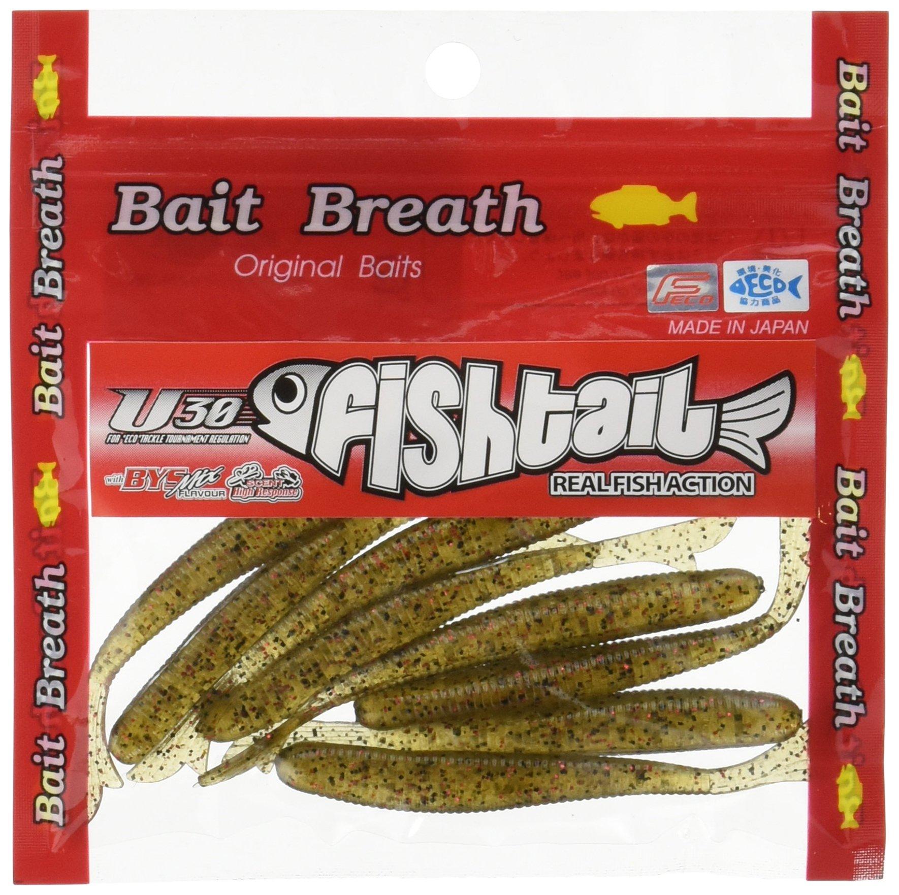 Bait Breath U30 Fishtail Worm Lure 142 Green Pumpkin Flake 3.3 Black/Red