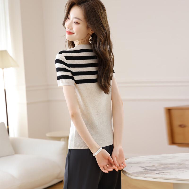 Petite Striped Wool Blend Short-Sleeve Knit Top