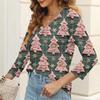 Women's Casual Fashion Sexy Comfortable Christmas Print V-Neck Button Three-quarter Sleeve Top