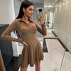 2025 Spring/Summer Women's Solid Color Waist-Cinching Long-Sleeve Turn-Down Collar Dress