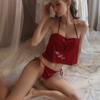 Yiyue erotic underwear sexy embroidery bead chain belly pocket open crotch uniform lace-up large size free pajamas set 1111