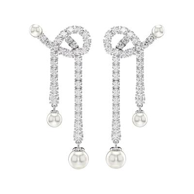 Matrix Chain Imitation Pearl Pendant Design Cubic Zirconia Earrings Women Earrings White 5692417