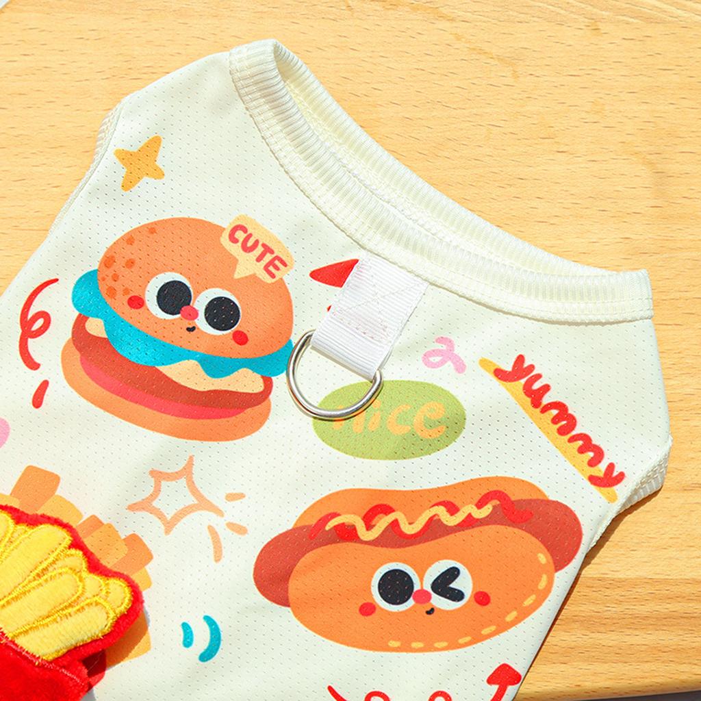 New Cute Cartoon Pet Clothes Hamburger Fries Print Sleeveless Vest Breathable Thin Pet Clothing Pet Supplies