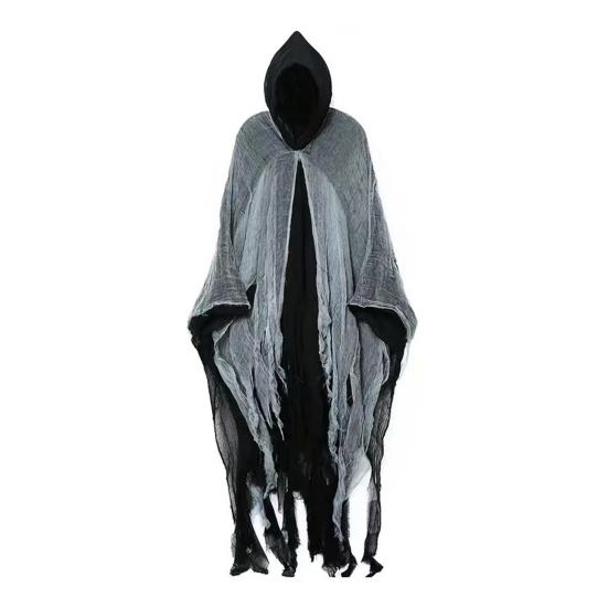 Halloween Cloak Shabby Texture Mesh Fabric Hooded Cape Realistic Horror Look Broken Visuals Cloak Scary Costume