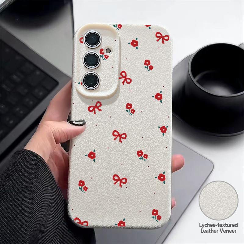Cherry Fruits Print Case For Samsung S26 S25 Ultra S24 S23 S22 S21 FE A15 A35 A55 A16 A36 A56 A17 A18 A37 A57 5G Leather Texture Soft Cover