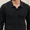 Men Knitted Tops Lapel Long Sleeve Solid Color Sweater Twist Pattern Winter Thick Warm Pullover Tops