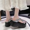 Summer Women Slippers Beach Flip-Flops Ladies Chunky Leather Shoes Wedge Heels Outside Sandals Woman High Platform Slippers 8CM