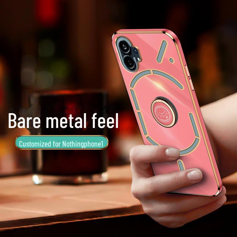 Elektropokovený silikonový kryt proti pádu pro Nothing Phone1 s rovnými hranami a kruhovým stojánkem
