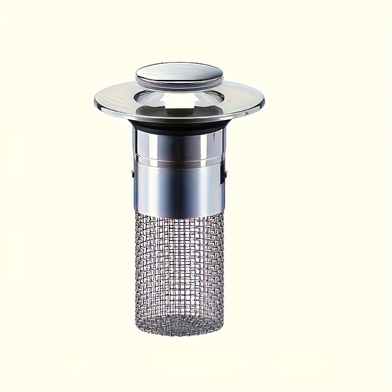 1 Piece Retractable Sink Drain Plug with Stainless Steel Mesh, Chrome-Plated Plastic Bathroom Hair Filter to Prevent Clogging, Removable Drain Cover
