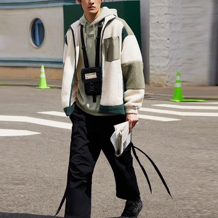 Li Ning Sports Fashion Series Wu Xing Series Color Block Faux Lamb Fleece Casual Loose Jacket Unisex Jacket Eggnog-Gray AWDRF33-1