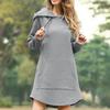 Women Long Length Loose Casual Solid Drawstring Hoodie Pullover With Big Pocket