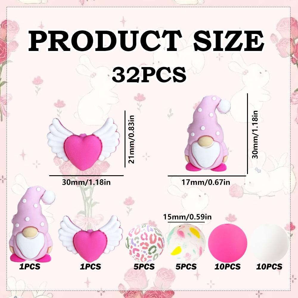 25/32PCS Valentine's Day Dwarf Love Silicone Bead Set, perfect for DIY handmade crafts such as keychains, necklaces, bracelets,