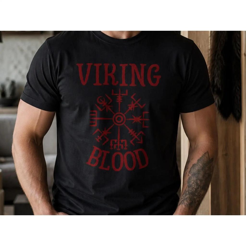 Viking T Shirt Norse Mythology Blood Nordic Rune For Unisex Lovers Vintage Slightly Comfortable Soft Stretched