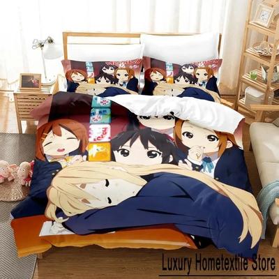 Kawaii K-ON! Zestaw pościeli Pojedynczy Bliźniak Pełny Queen King Size Zestaw do łóżka Sypialnia dla dorosłych i dzieci Zestawy poszewek na kołdrę Druk 3D Zestaw pościeli Anime