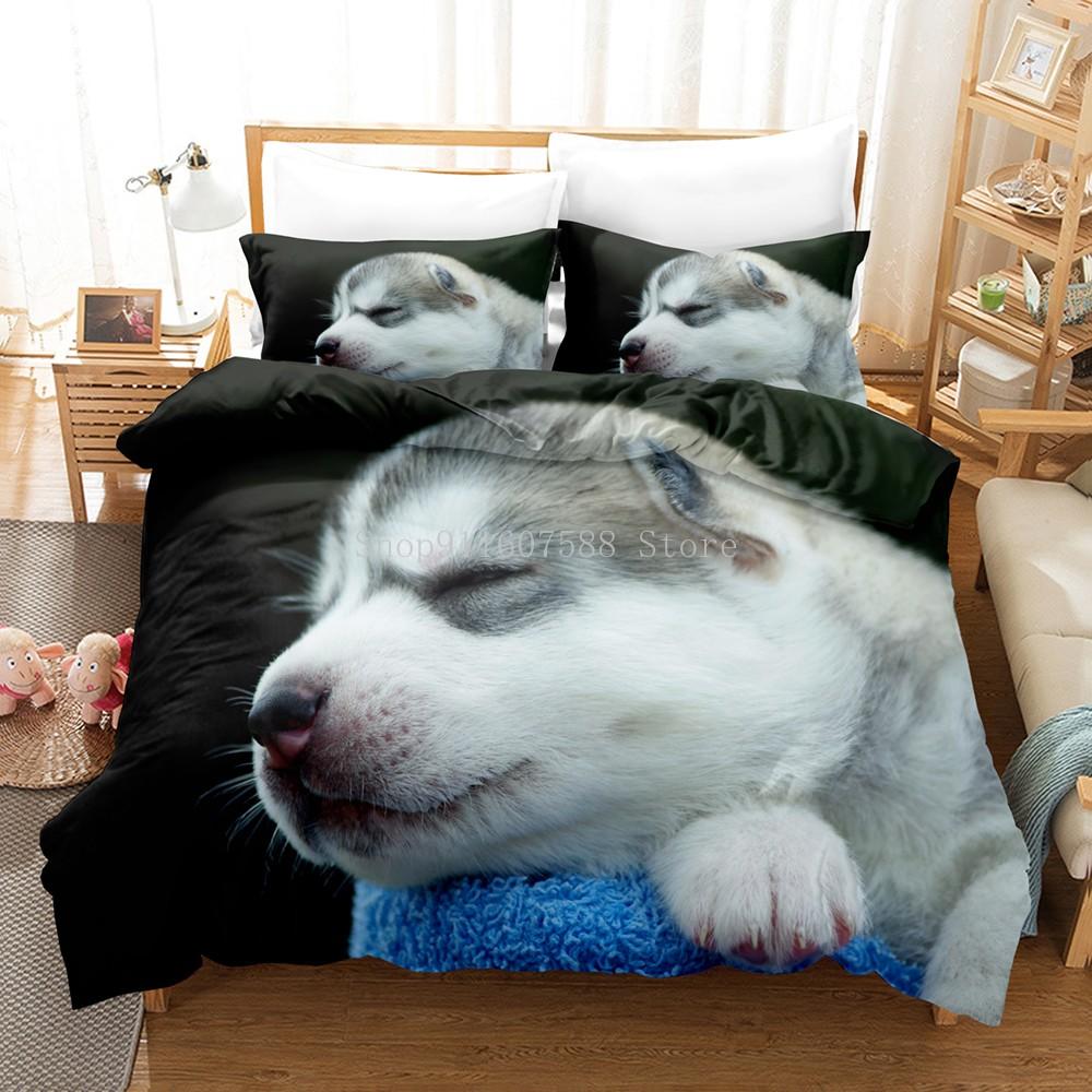 Zvíře Pes Husky Povlak na přikrývku Dospělí Děti Domácí textil Roztomilé Povlečení 2/3 Ložní soupravy Manželská postel King Full Size Dekor Domov