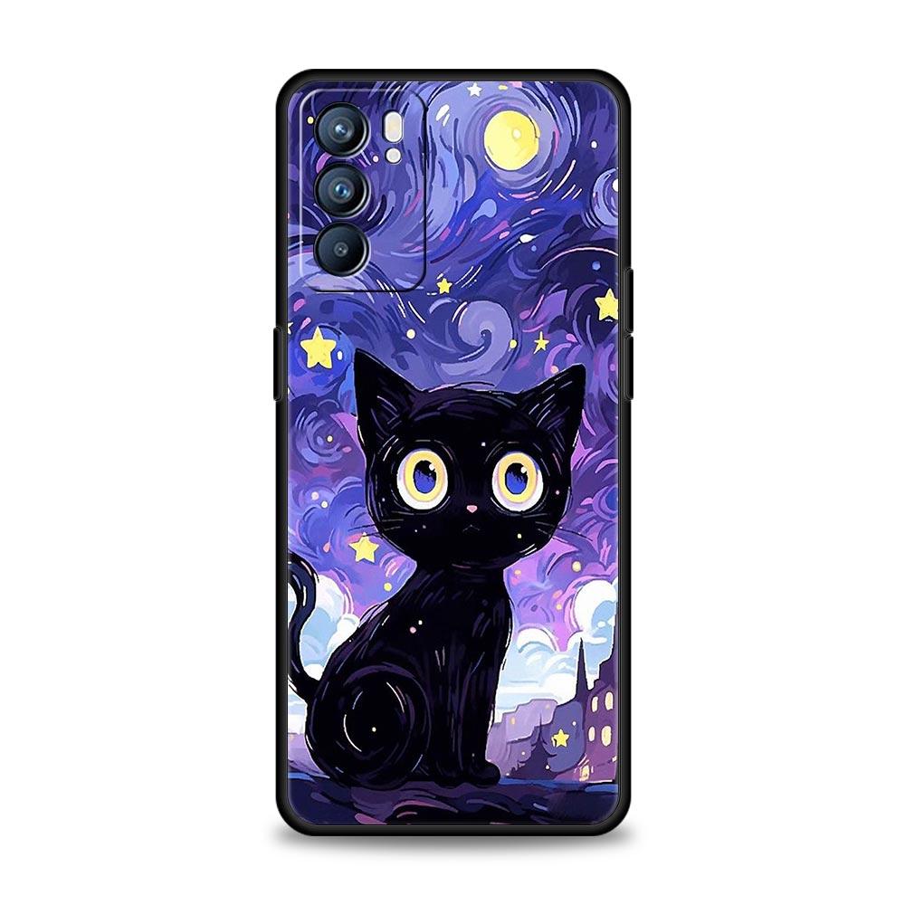 Case For Oppo A54 A53 A52 A9 A15 A95 A17 A16 A76 A74 Find X6 X5 Reno8 Reno7 Reno6 Pro 5G Cover Cartoon Lovely Cat Art Fashion