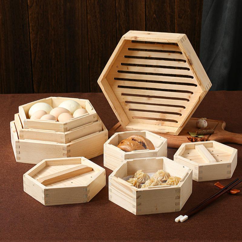 Wooden Hexagonal Steamer Cantonese Dim Sum Steamed Grid Multi-size Heat Resistant Household Pastry Steamer Kitchen Cookware Tool