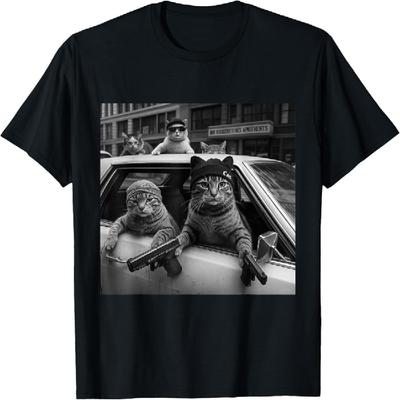 Funny Gangster Cats Men Women Lover Cat Street Graphic Tee T-Shirt