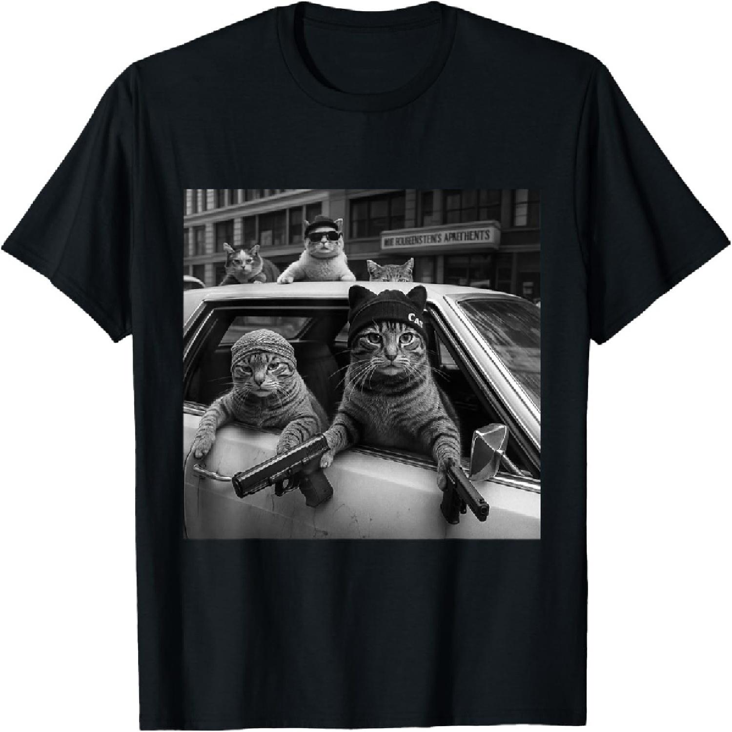 Funny Gangster Cats Men Women Lover Cat Street Graphic Tee T-Shirt XXXXXL разноцветный