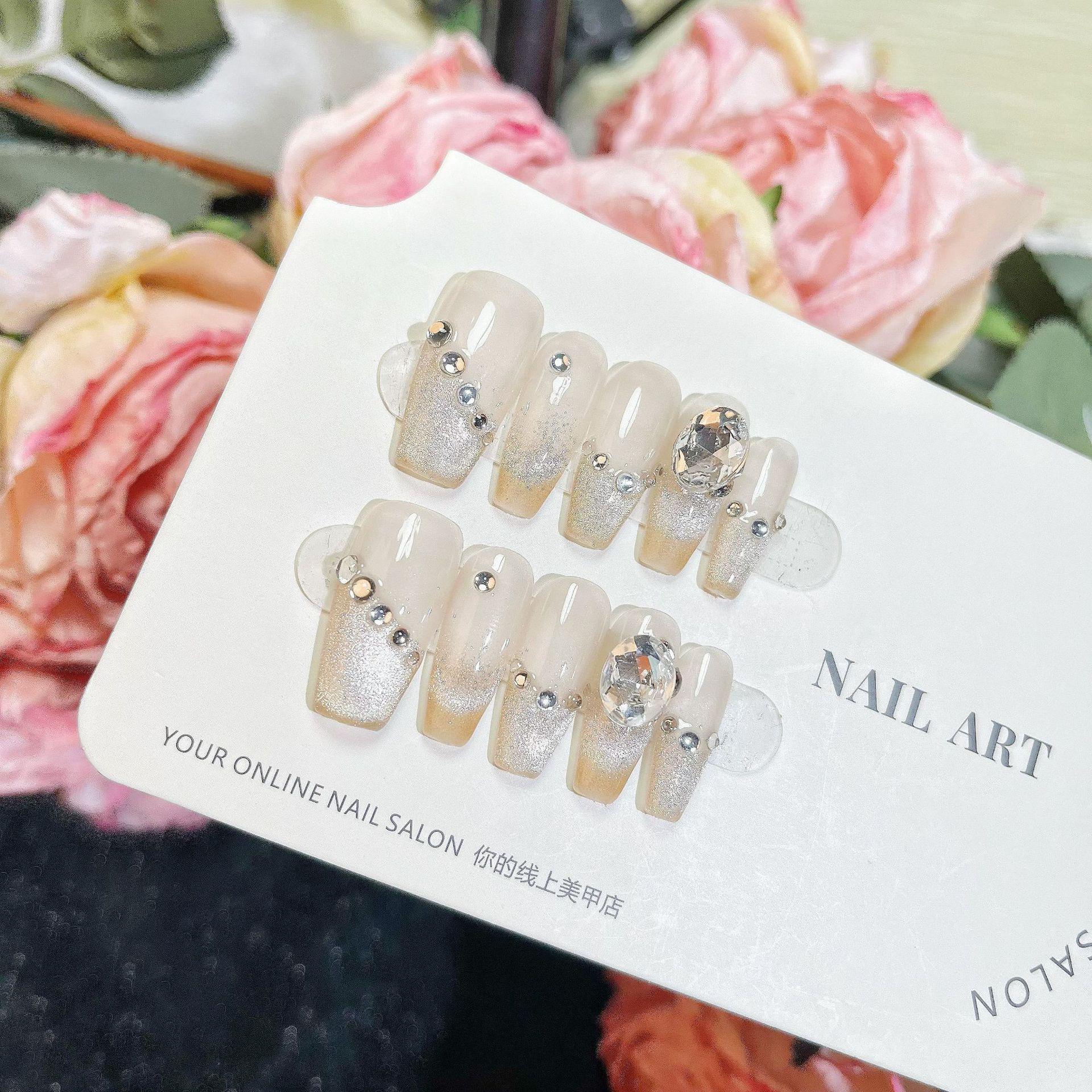 

Ручная работа Высококачественные наклейки для ногтей «Кошачий глаз» Осень/Зима: Стильные французские накладные ногти Large