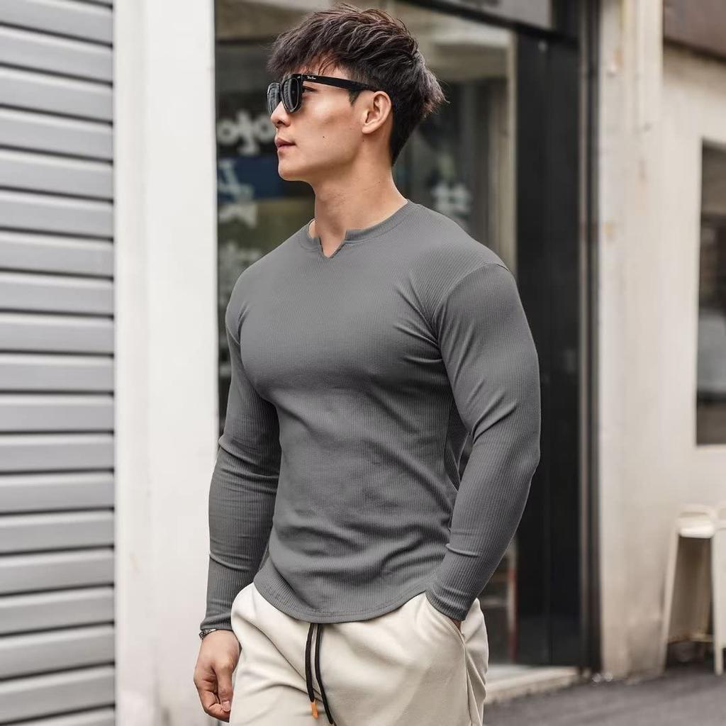 KULIXI Gym Slim Long Henley Training Long Sleeve Size 2XL Men's T-Shirt, V-Neck, Fit, Sleeve, Tee, Wear, Sports, Casual, Hoodie, Sweatshirt, T-Shirt,