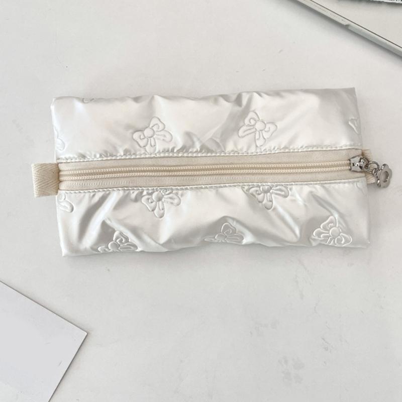 Bowknot Print Pencil Case High Capacity Pen Pouches Portable Pen Organizers Bag Travel Makeup Bag for Student Women Girl