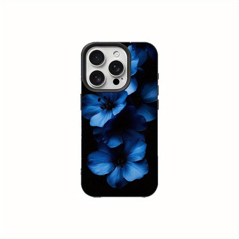 Tiefblaues Blumenmuster Handyhülle geeignet für iPhone 17 16 15 14 13 12 11 Pro/Max/Plus sturzsicher und stoßfest Rückseite