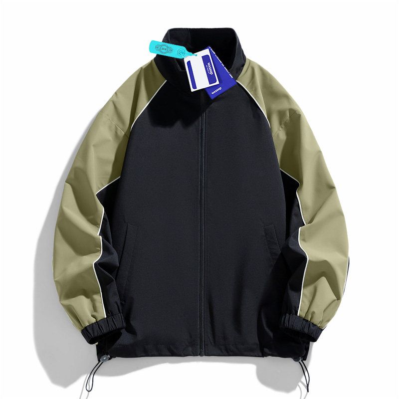 Wassup American-Style Autumn Stand-Up Collar Jacket for Men, Spring and Autumn Thin Casual Color-Blocking Patchwork Couple's Jacket Top